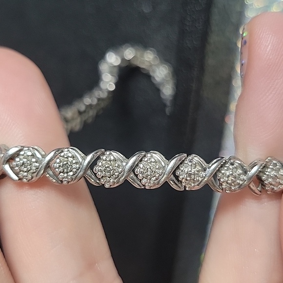925 Sterling Silver Vintage Tennis Bracelet 44 Diamonds 8" Long - Picture 6 of 10